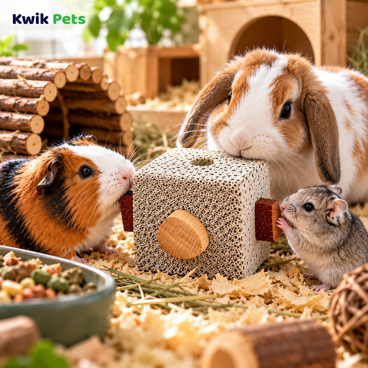 Lifestyle of Kaytee Lava Block with Wood Chews for Small Animals 2.5 in X 2.5 in X 5 in