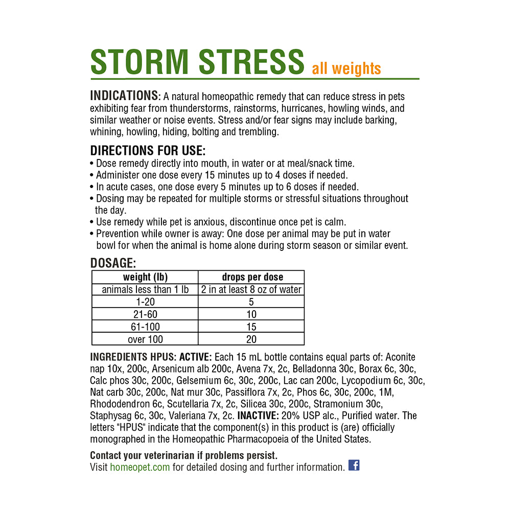HomeoPet Storm Stress Relief 15 ml, Kwik Pets