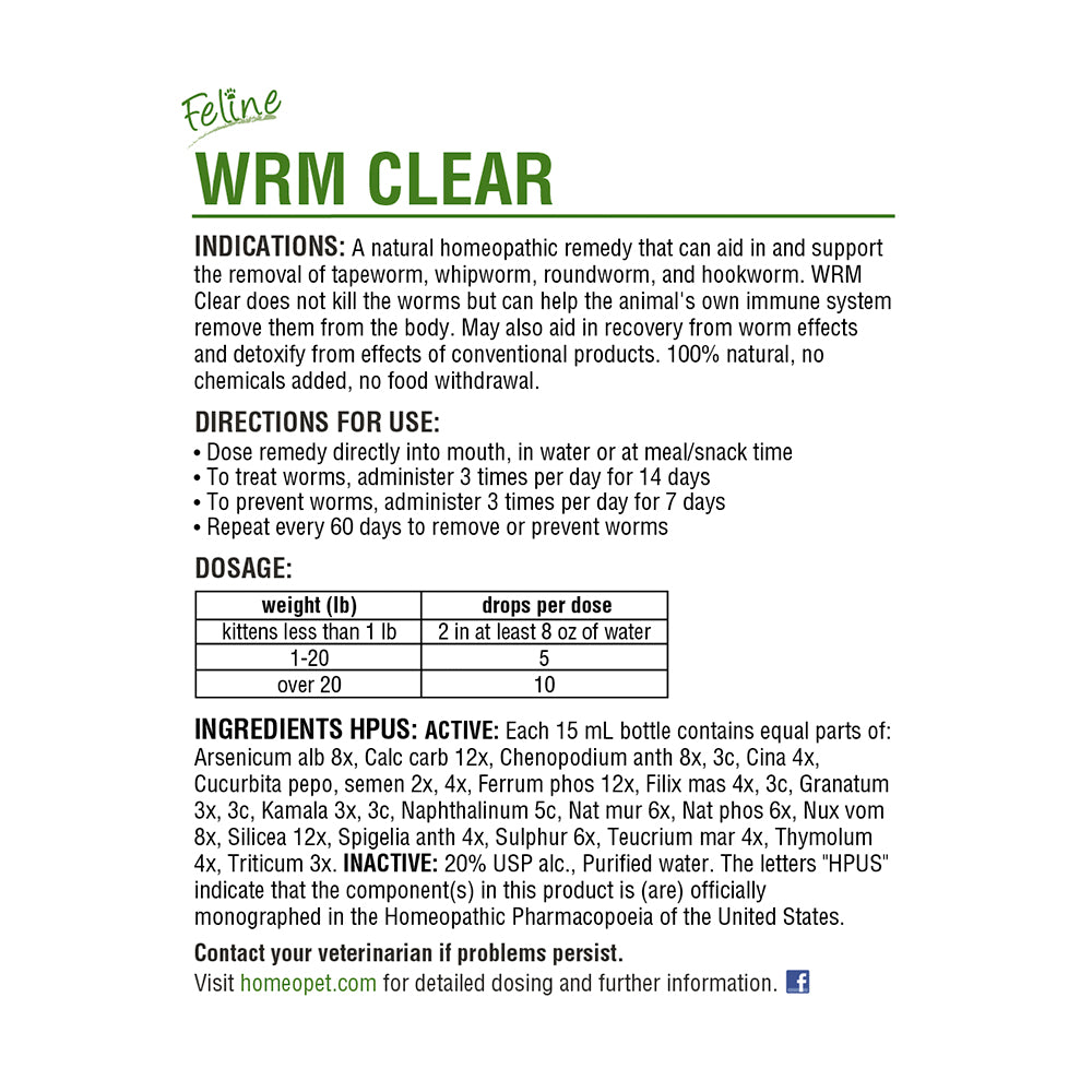 HomeoPet Feline WRM Clear 15-ml, Kwik Pets