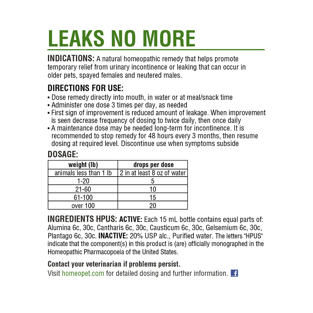HomeoPet Leaks No More 15 ml, Kwik Pets