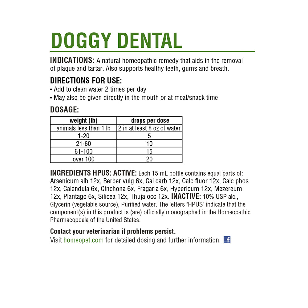 HomeoPet Doggy Dental for Plaque & Tartar Removal 15 ml, Kwik Pets