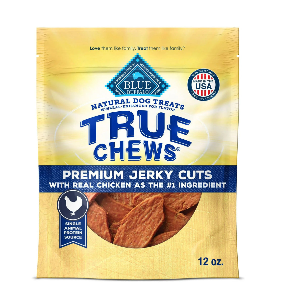 Blue Buffalo True Chews Premium Jerky Cuts Natural Dog Treats Real Chicken 12-oz, Kwik Pets