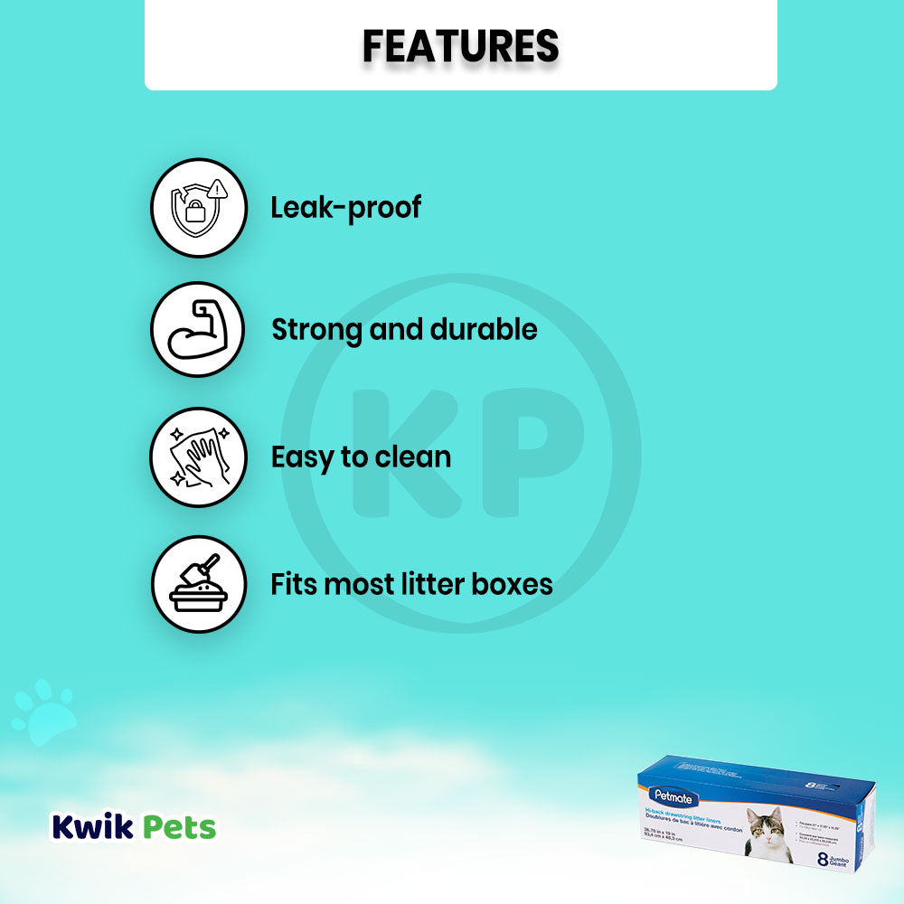 Features of Petmate Hi-Back Drawstring Litter Pan Liners Clear Jumbo 8 Count