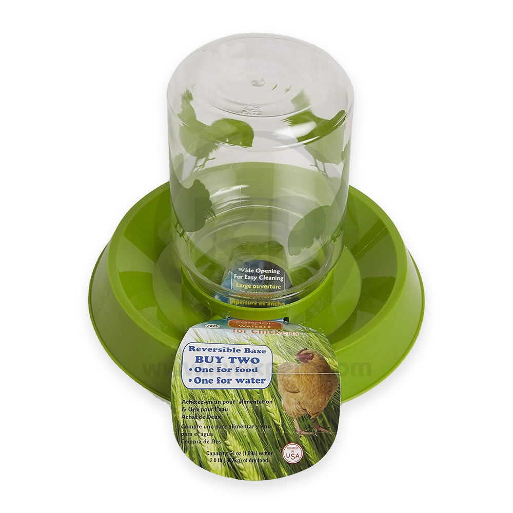 Front of Lixit Chicken Feeder Clear Green 64-oz