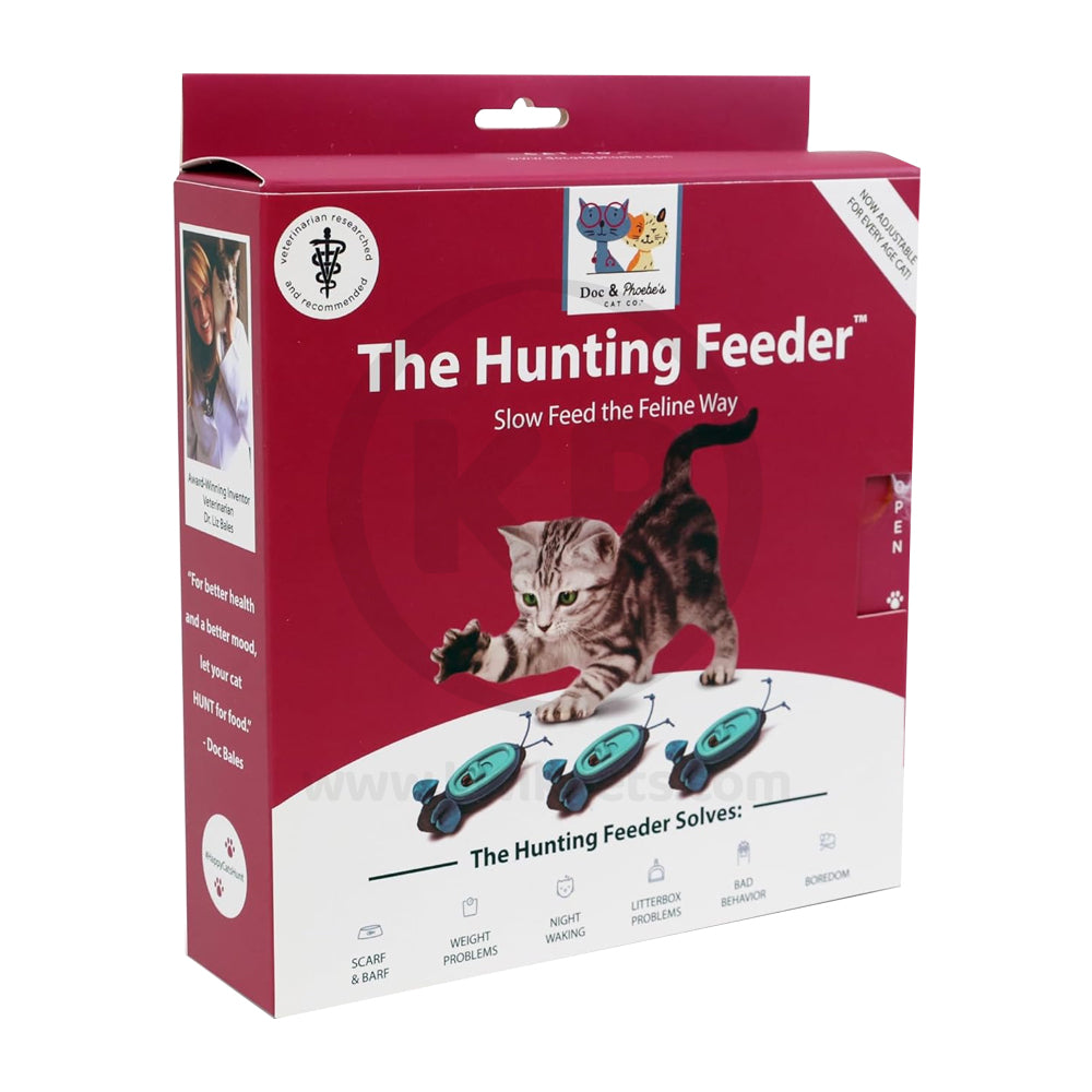 Front of Doc & Phoebe Indoor Hunting Cat Feeder Blue Gray 3 Count