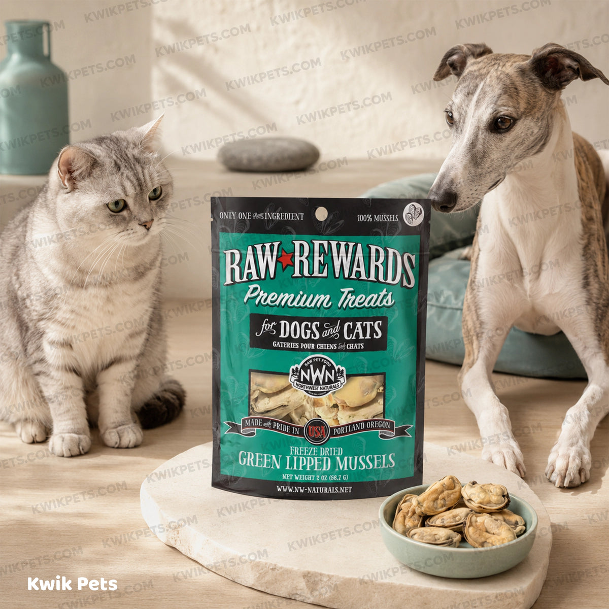 Lifestyle of Northwest Naturals Raw Rewards Freeze Dried Dog & Cat Treats Green Mussels 2-oz