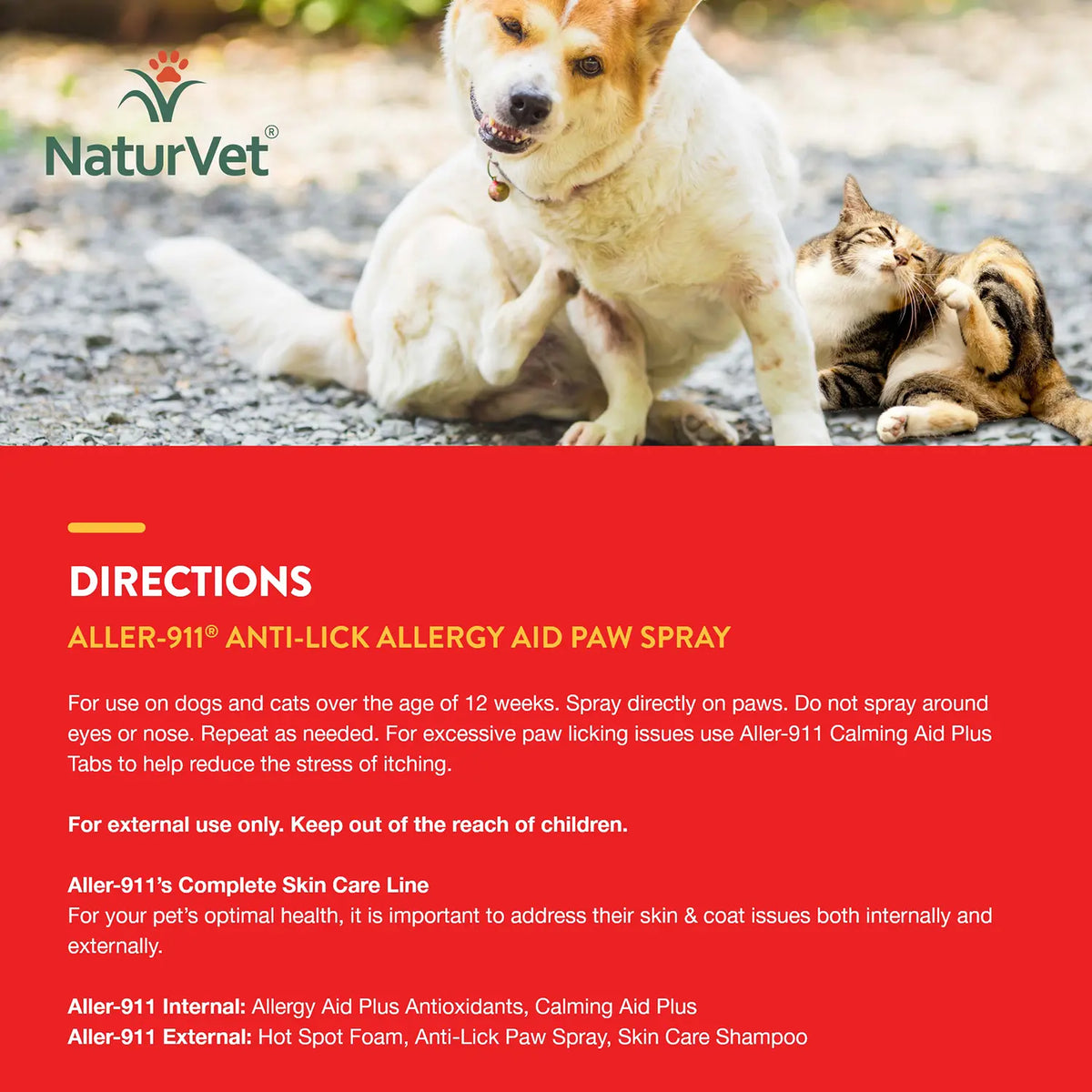 NaturVet Aller-911 Anti-Lick Allergy Aid Paw Spray for Dogs & Cats 8-oz
