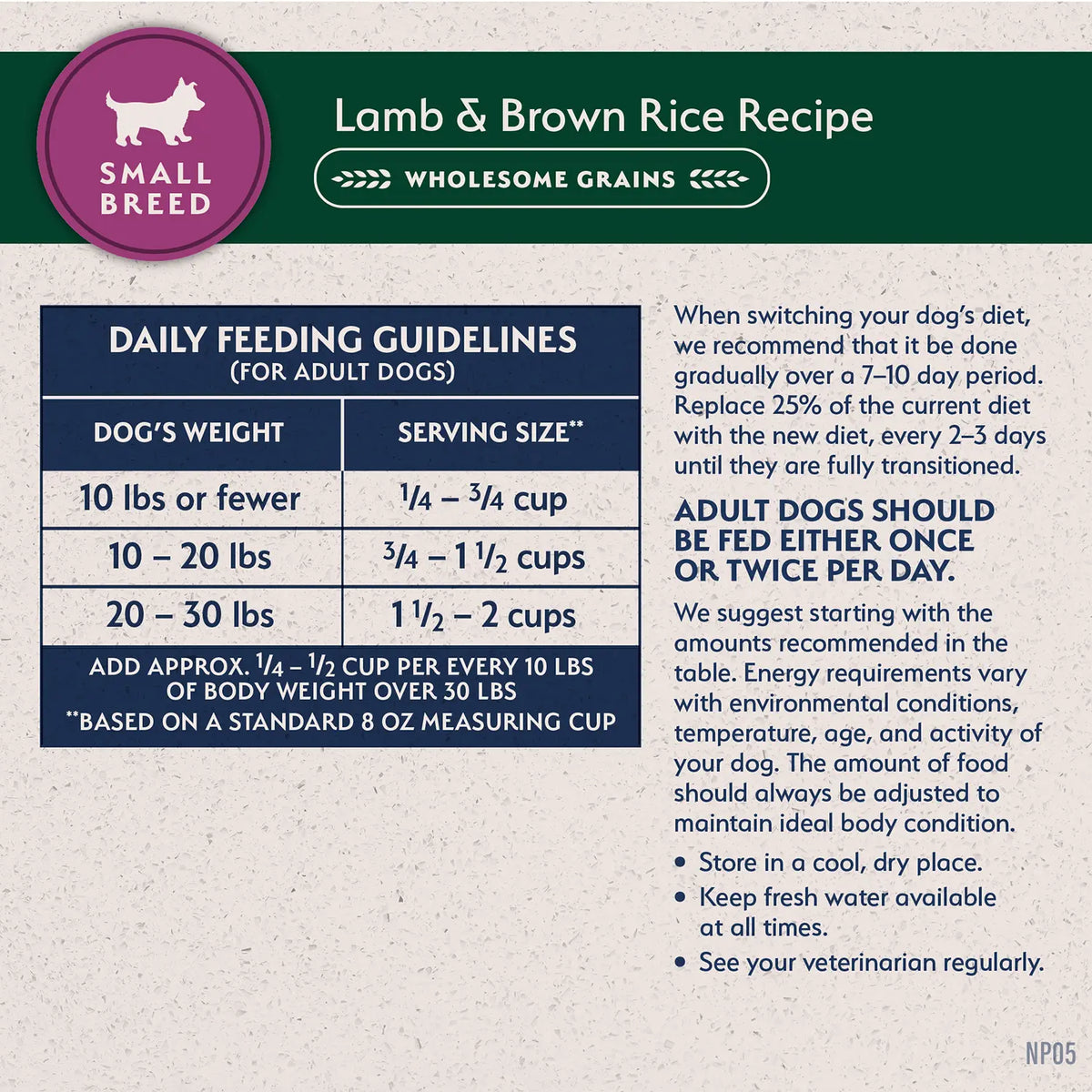 Feeding Guidelines of Natural Balance Pet Foods Limited Ingredient Small Breed Dry Dog Food Lamb & Brown Rice 12-lb