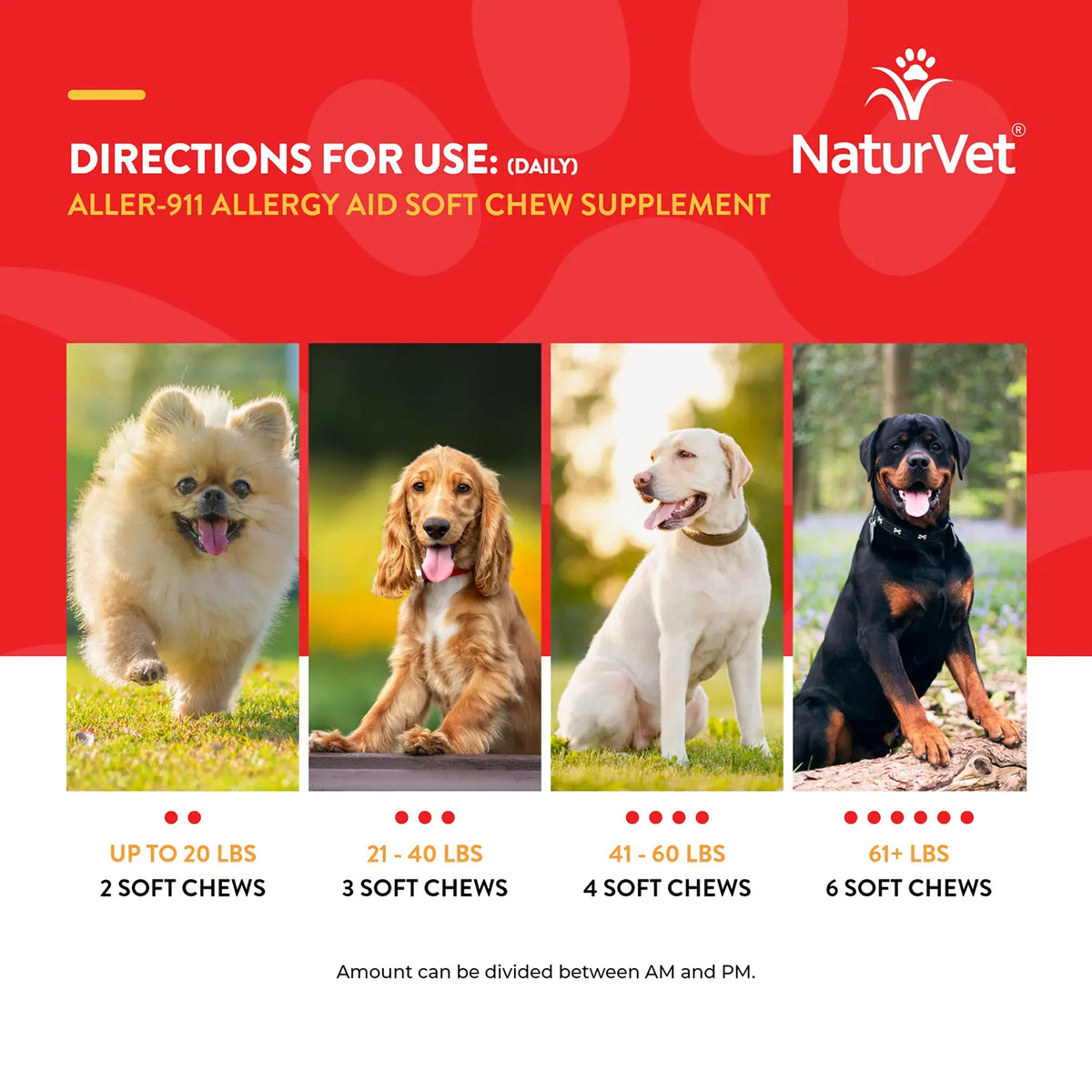 Usages Directions to Use of NaturVet Aller-911 Allergy Aid Plus Antioxidants Soft Chews for Dogs 70 Count 5.4-oz