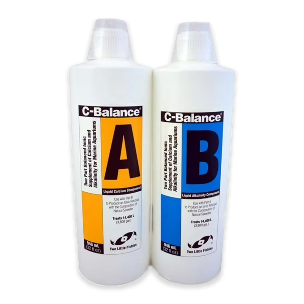 Front of Two Little Fishies C-Balance Two-Part Balanced Calcium & Buffer Supplement for Marine Aquariums 32-oz 2 Bottles
