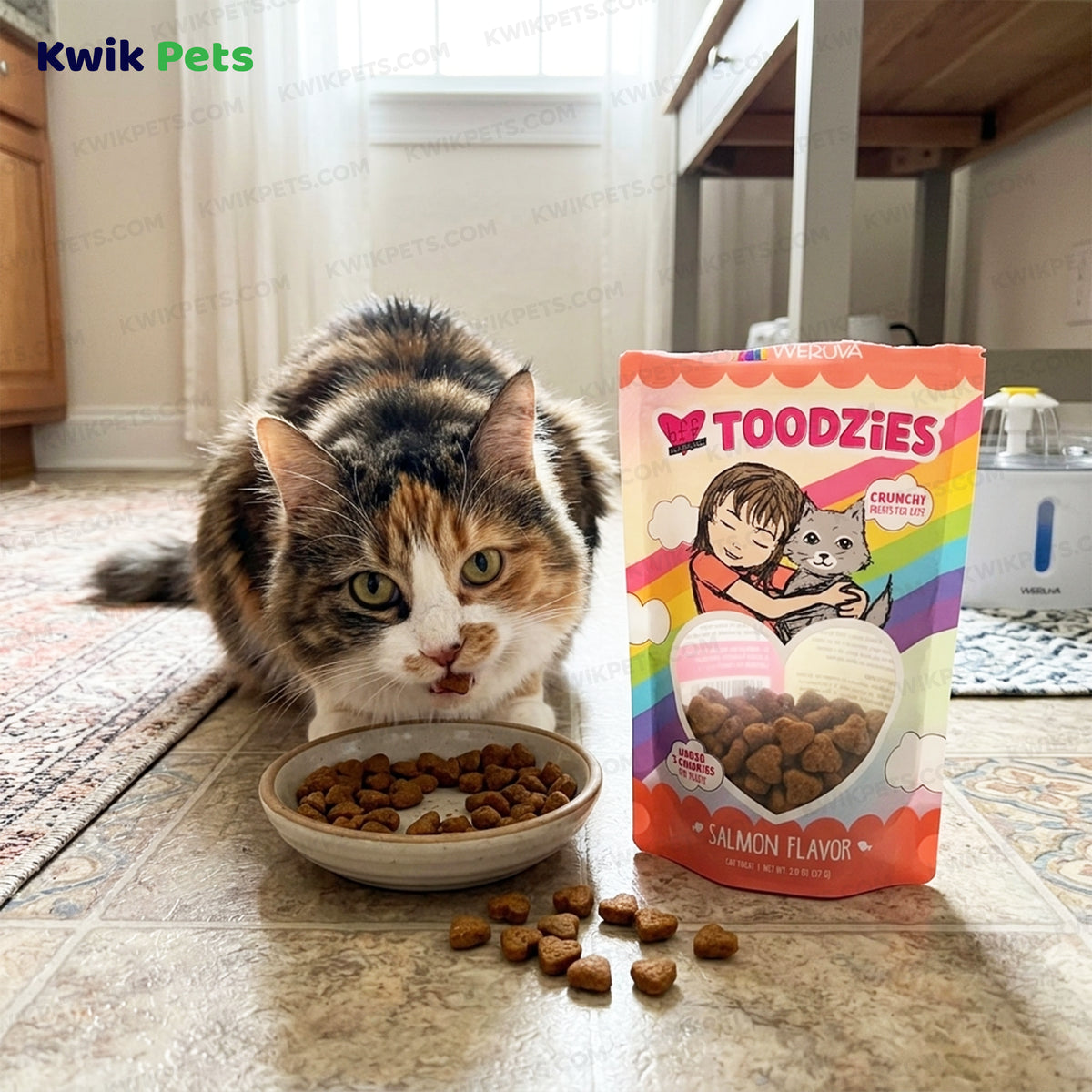 Lifestyle of Weruva B.F.F. Toodzies Crunchy Salmon Cat Treats 2-oz