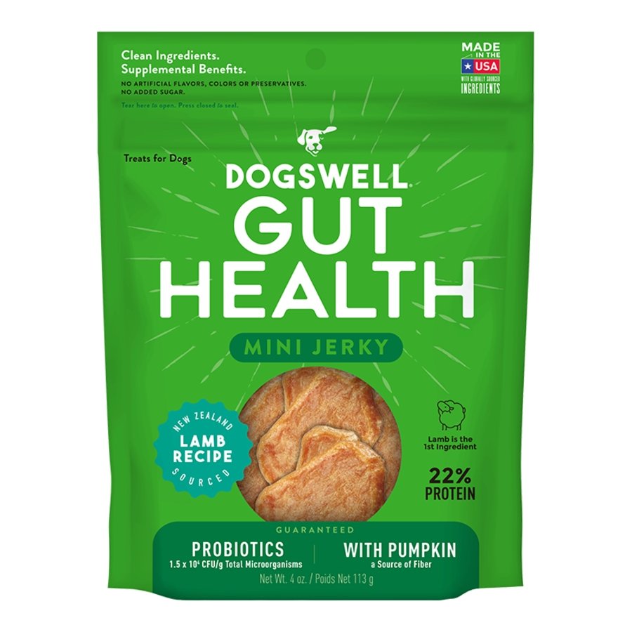 Dogswell Gut Health Mini Jerky Grain-Free Dog Treats Lamb 4-oz, Kwik Pets