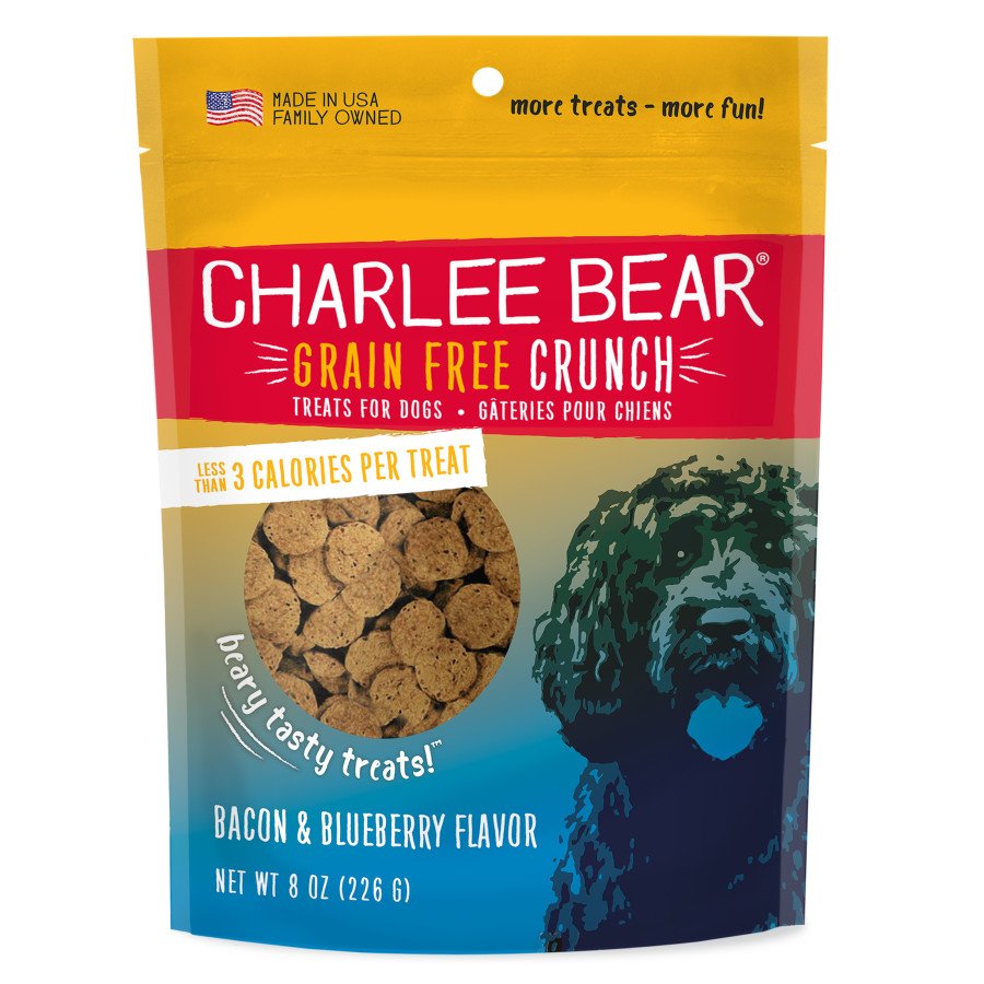 Charlee Bear Grain Free Crunch Dog Treats Bacon & Blueberry 8-oz, Kwik Pets