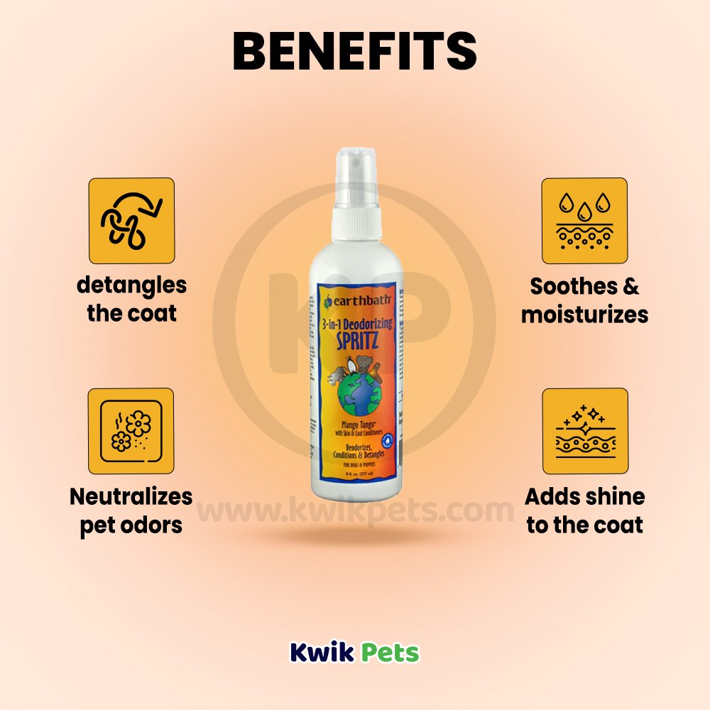 Benefits of Earthbath 3-in-1 Deodorizing Spritz for Dogs Mango Tango 8-oz