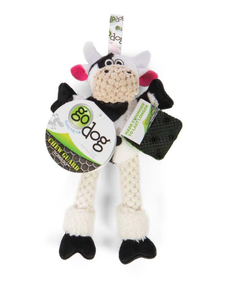 goDog Checkers Skinny Cow Durable Squeaky Plush Dog Toy White Extra Small, Kwik Pets