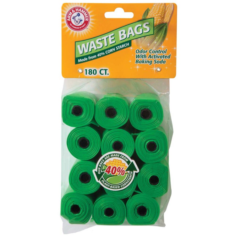 Arm & Hammer Disposable Corn Starch Waste Bags Refills Green 180 Count, Kwik Pets