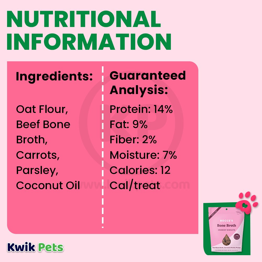 Bocce's Bakery Bone Broth Crunchy Biscuits Dog Treats Beef Bone Broth Carrots & Parsley 5-oz, Kwik Pets