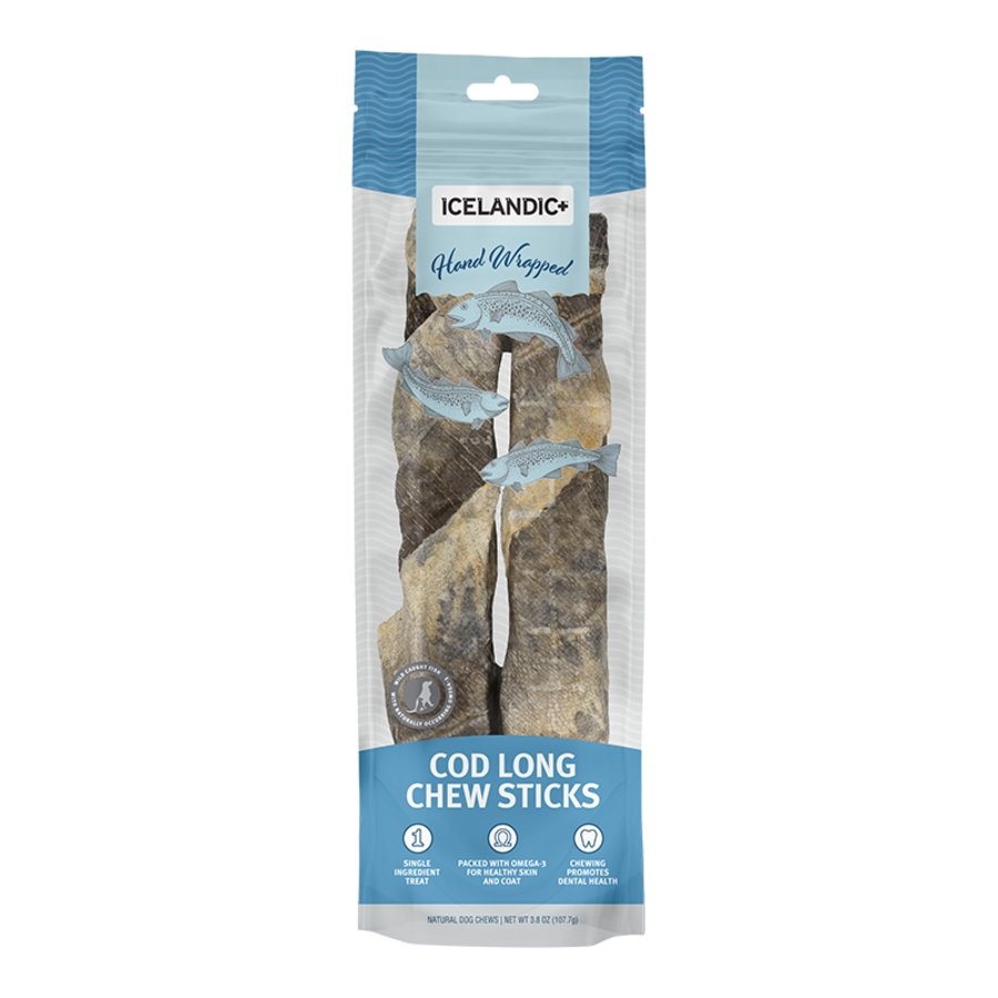 Icelandic+ Hand Wrapped Cod Long Natural 10" Chew Sticks For Dogs 2 Count 3.2-oz, Kwik Pets