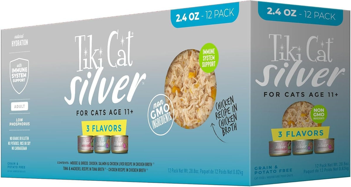 Tiki Pets Cat Silver Variety Pack Wet Cat Food 2.4-oz Cans 12 Count, Kwik Pets