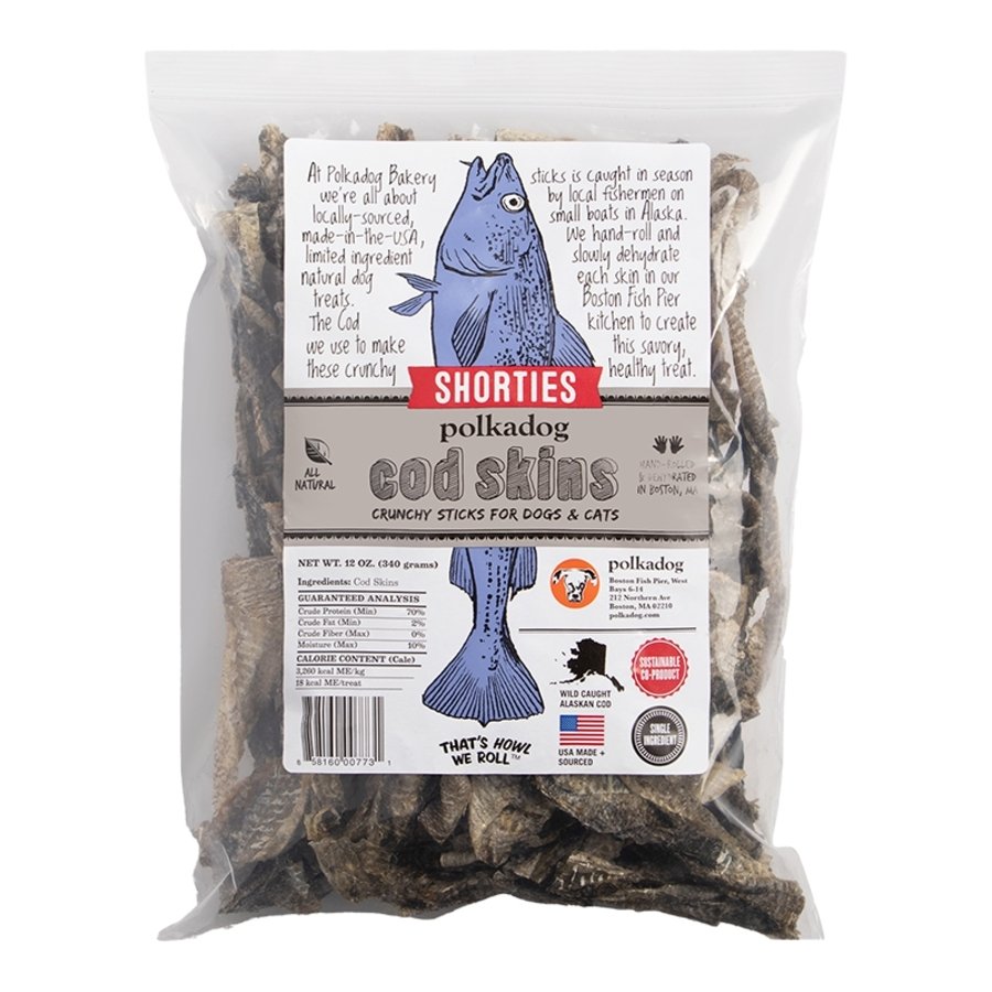 Polkadog Cod Skins Shorties Crunchy Dehydrated Dog & Cat Treats 12-oz, Kwik Pets