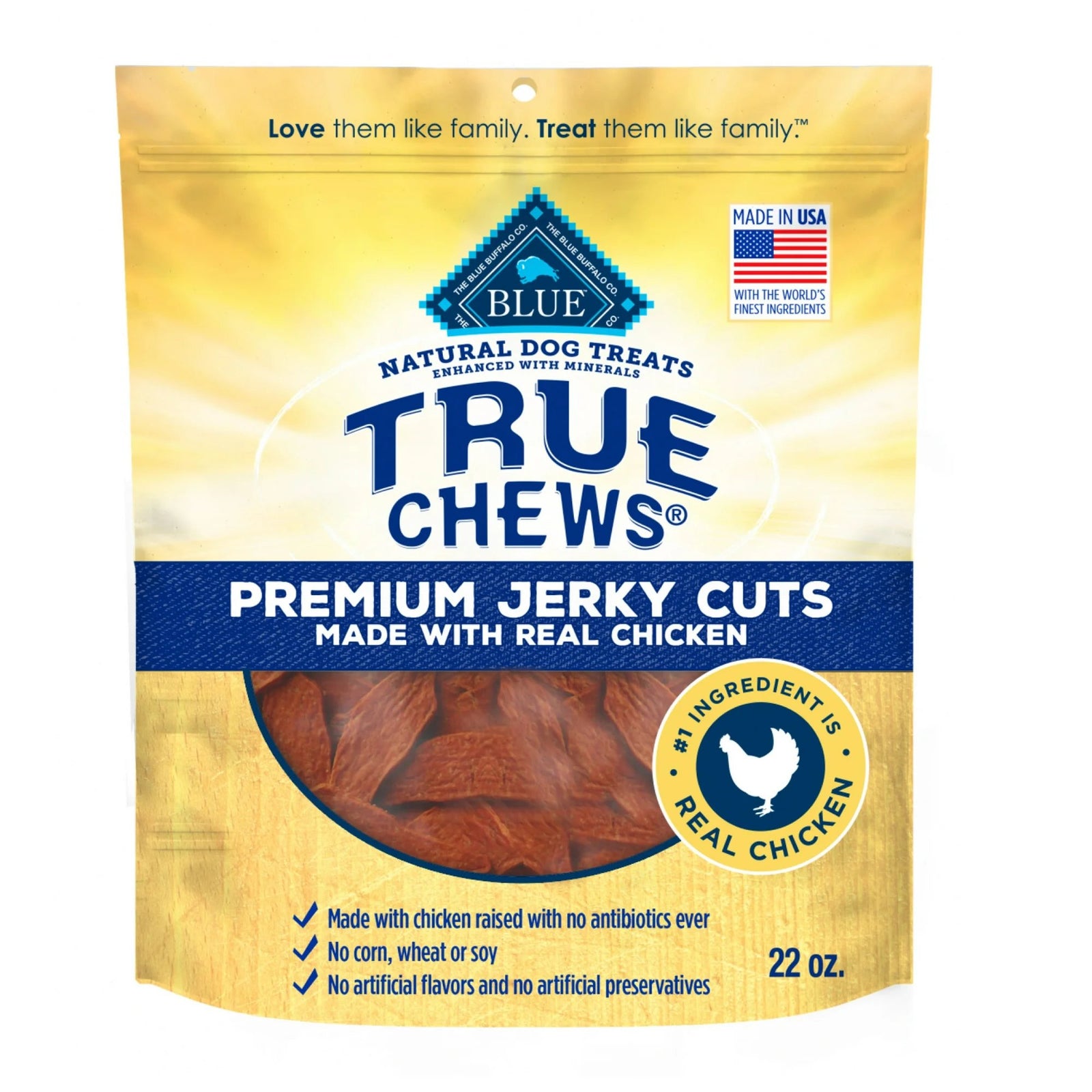 Blue Buffalo True Chews Premium Jerky Cuts Natural Dog Treats Real Chicken 22-oz, Kwik Pets