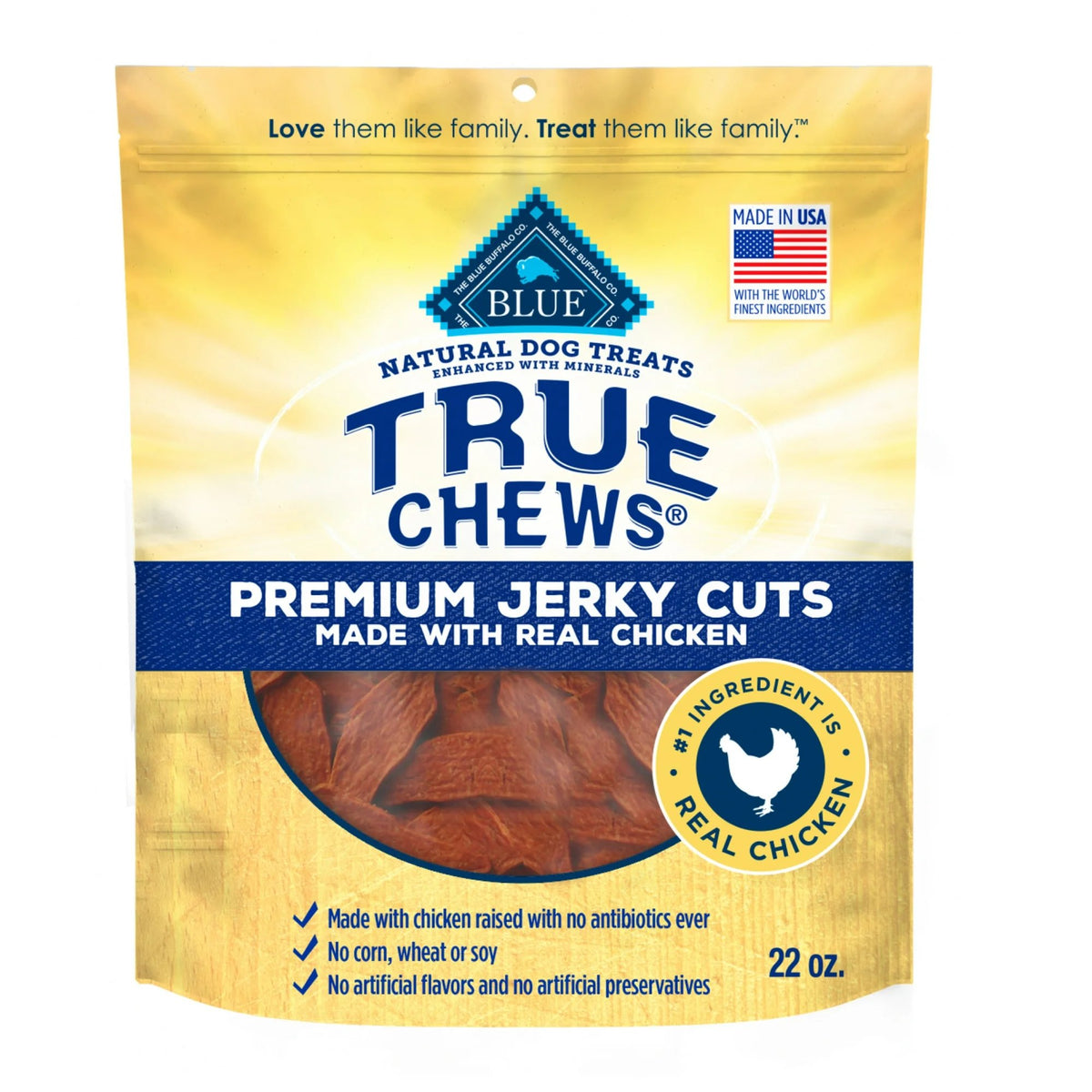 Blue Buffalo True Chews Premium Jerky Cuts Natural Dog Treats Real Chicken 22-oz, Kwik Pets