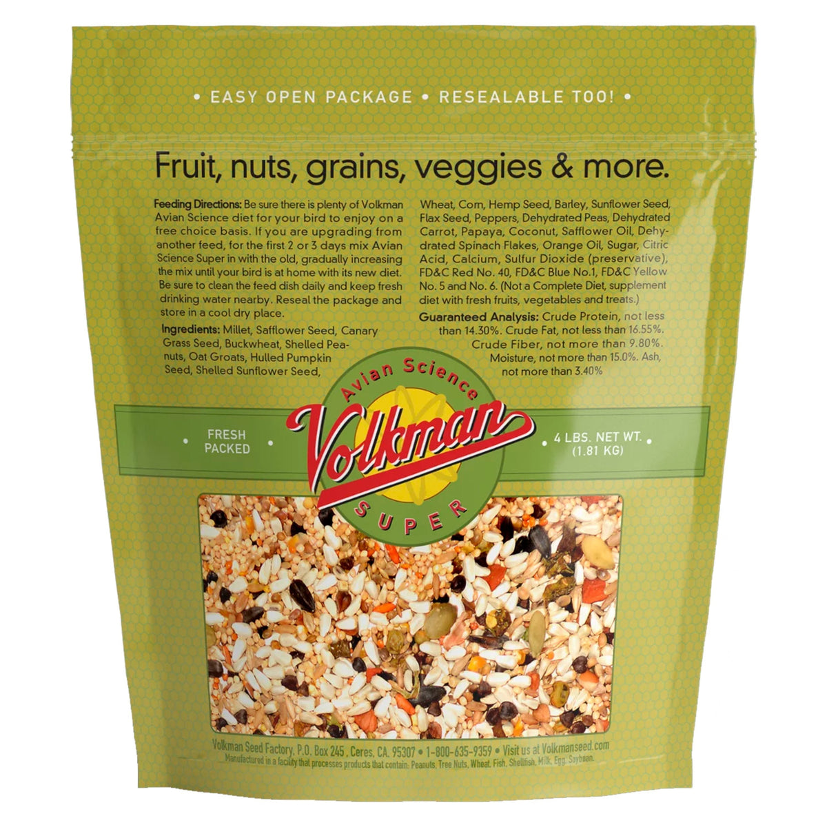 Volkman Seed Company Avian Science Super Lovebird /Conure Bird Treat 4-lb, Volkman