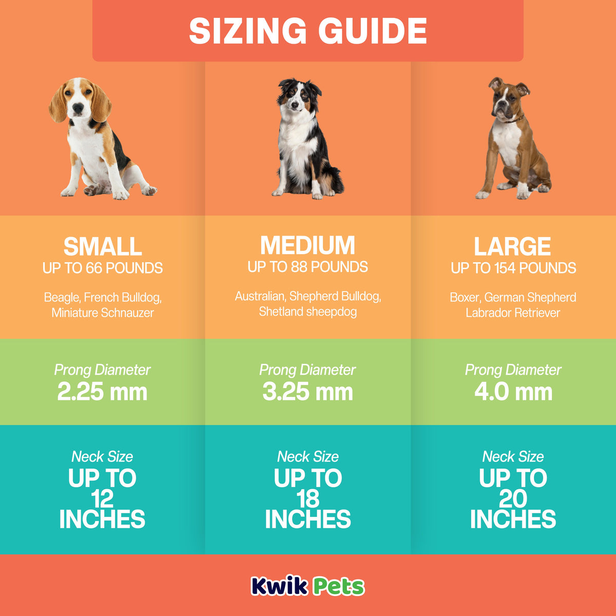 SIzing Guide of Herm Sprenger Ultra Plus Dog Prong Training Collar 14-in Neck 2.25-mm Wide
