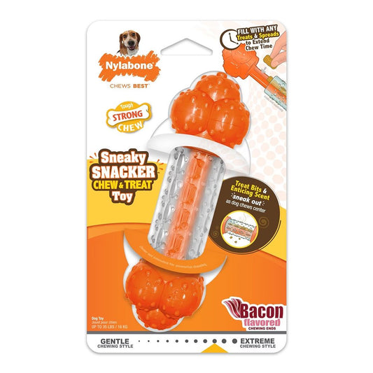 Nylabone Sneaky Snacker Dog Treat Toy Bacon  Sneaky Snacker, Medium/Wolf - Up To 35 lb, Nylabone