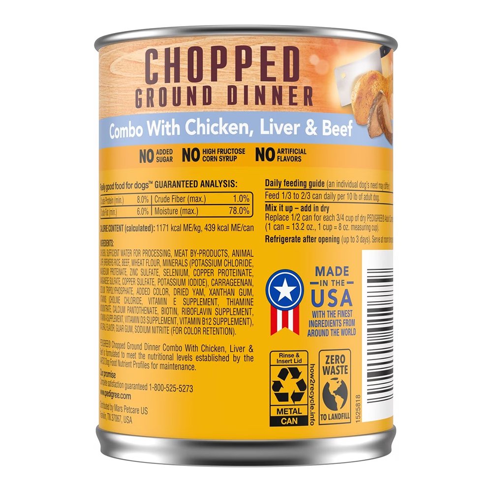 Pedigree Chopped Ground Dinner Chicken, Beef & Liver Canned Dog Food 13.2 oz - 6pk
