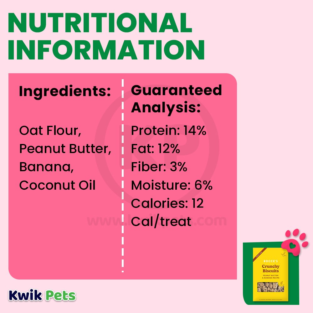 Bocce's Bakery Crunchy Biscuits Dog Treats Peanut Butter & Banana 14-oz, Kwik Pets