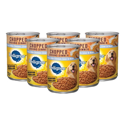 Pedigree Chopped Ground Dinner Chicken, Beef & Liver Canned Dog Food 13.2 oz - 6pk