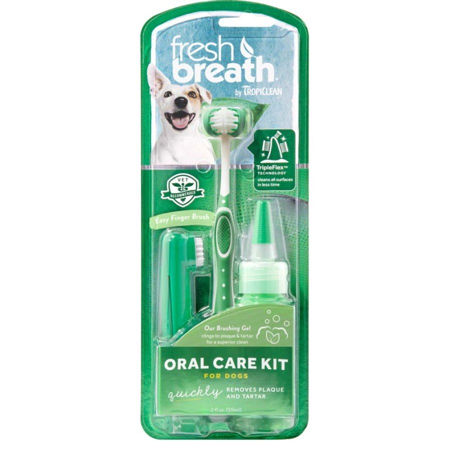 TropiClean Fresh Breath Plaque & Tartar Control Oral Care Kit for Large Dogs, Kwik Pets
