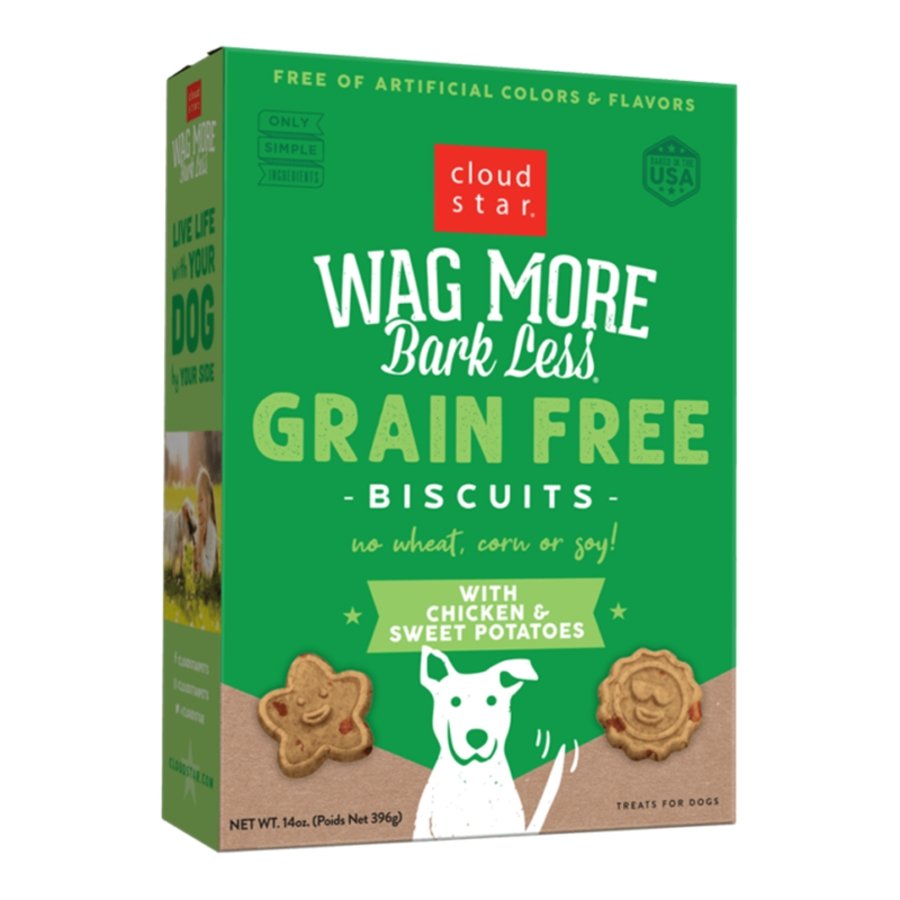 Cloud Star Wag More Bark Less Grain Free Biscuits Crunchy Dog Treats with Chicken & Sweet Potato 14-oz, Kwik Pets