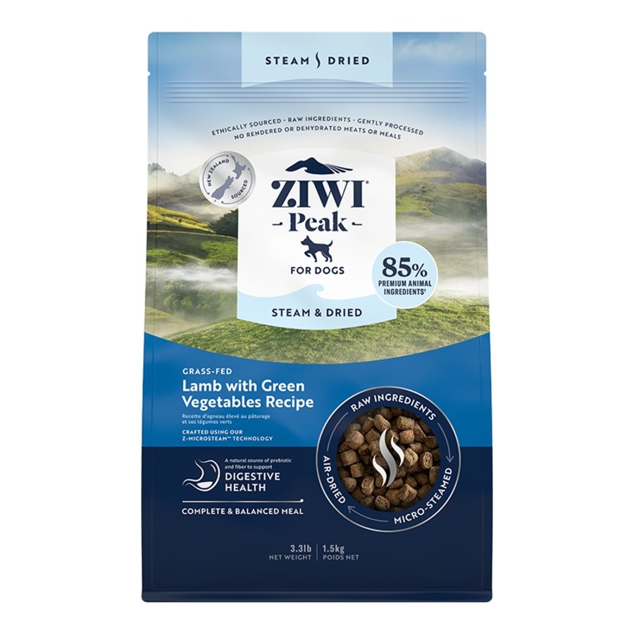Ziwi Peak Steam & Dried Dog Food Grass-fed Lamb with Green Vegetables Recipe 3.3-lb, Kwik Pets