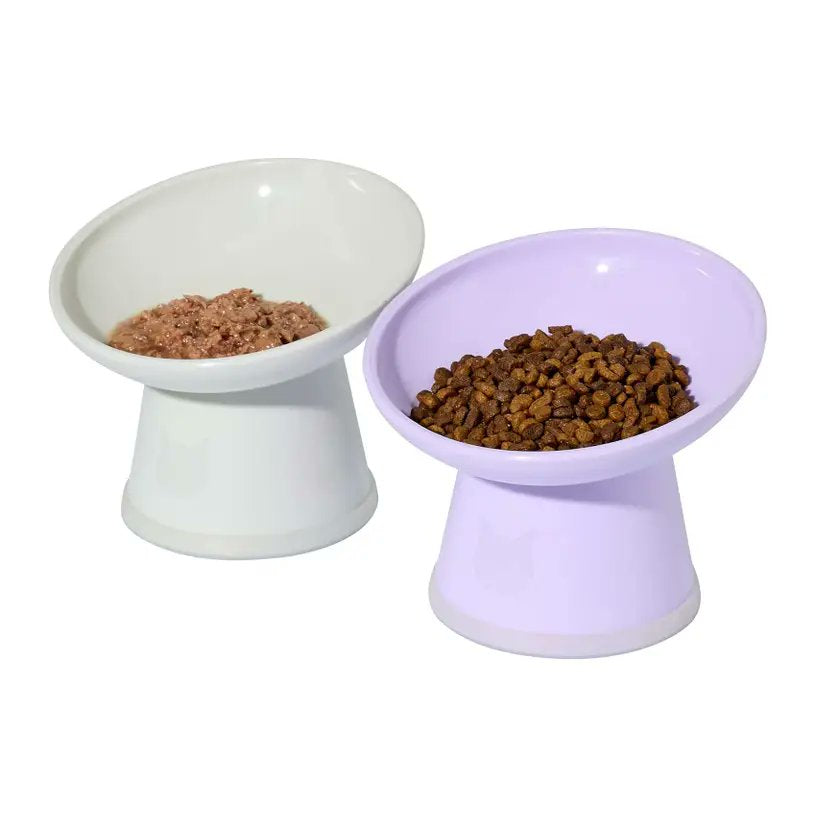 Necoichi Tilted Stress Free Raised Cat Food Bowl Basic Edition 2 Count Lilac Ice