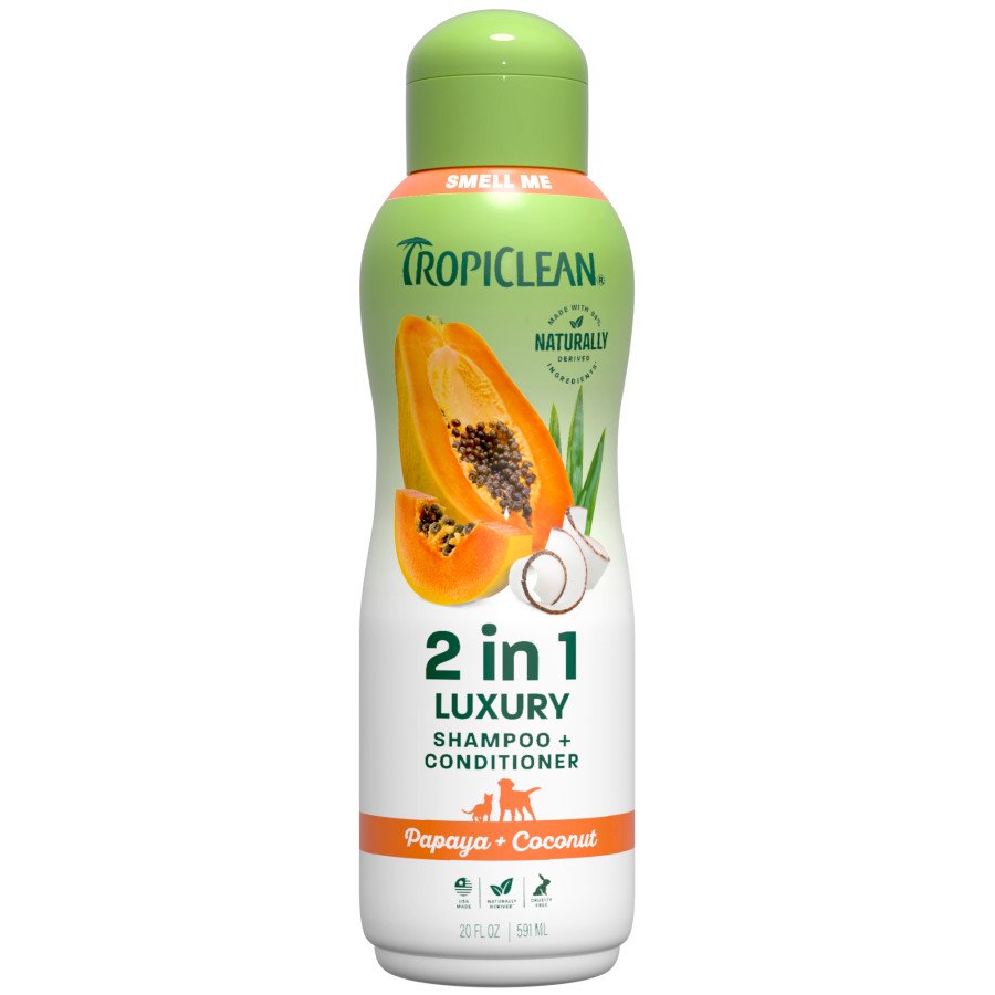 TropiClean 2-in-1 Luxury Shampoo & Conditioner for Dogs & Cats 20-oz, Kwik Pets