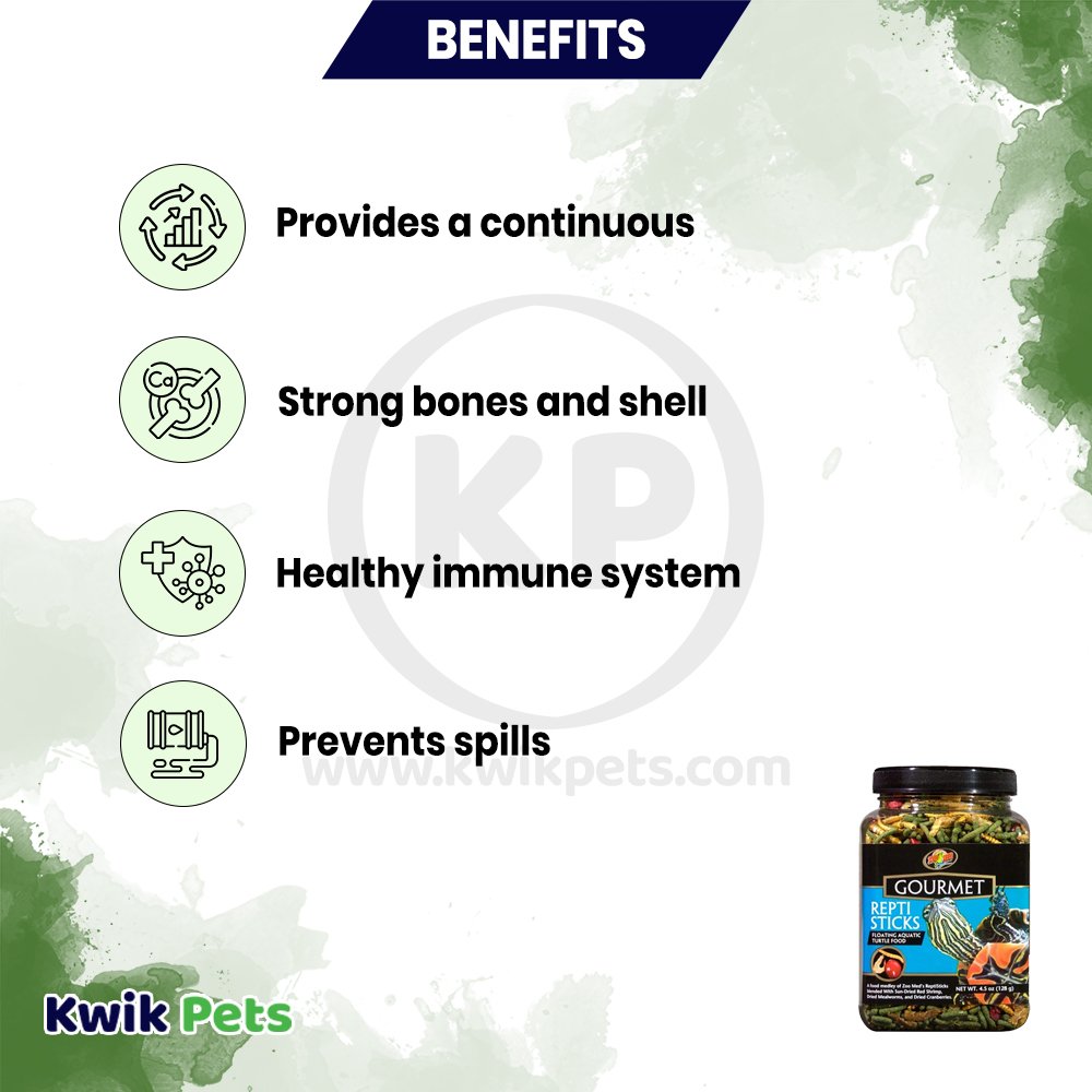 Zoo Med Gourmet Reptisticks Floating Aquatic Turtle Dry Food 4.5-oz, Kwik Pets
