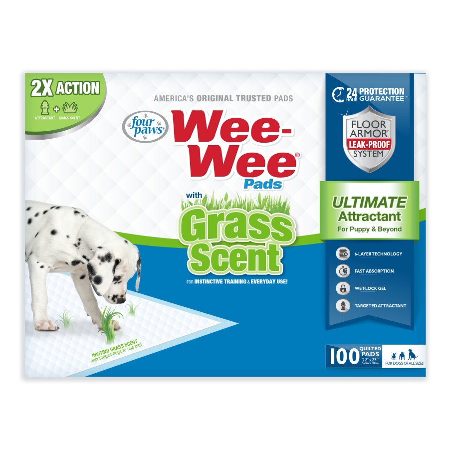 Four Paws Wee-Wee Ultimate Attractant Dog Pee Pads with Grass Scent 100 Count 22 in X 23 in, Kwik Pets