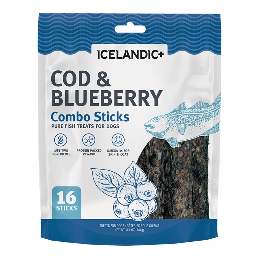 Icelandic+ Cod & Blueberry Combo Sticks Pure Fish Crunchy Dog Treats 5.1-oz, Kwik Pets
