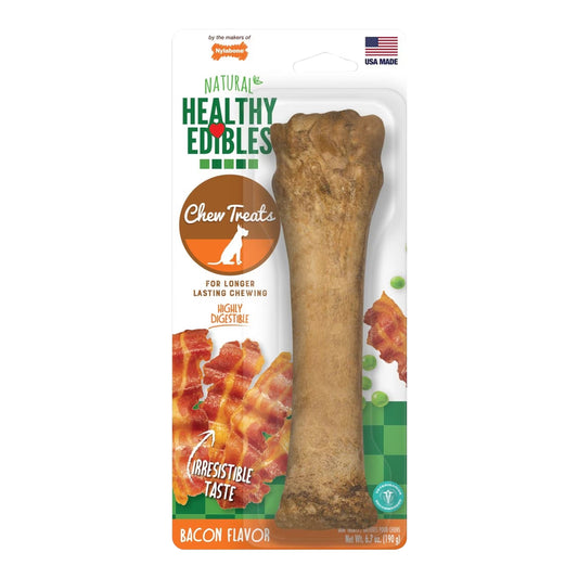 Nylabone Healthy Edibles All-Natural Long Lasting Bacon Flavor Chew Treats 1 Count, Souper - 50+ lb
