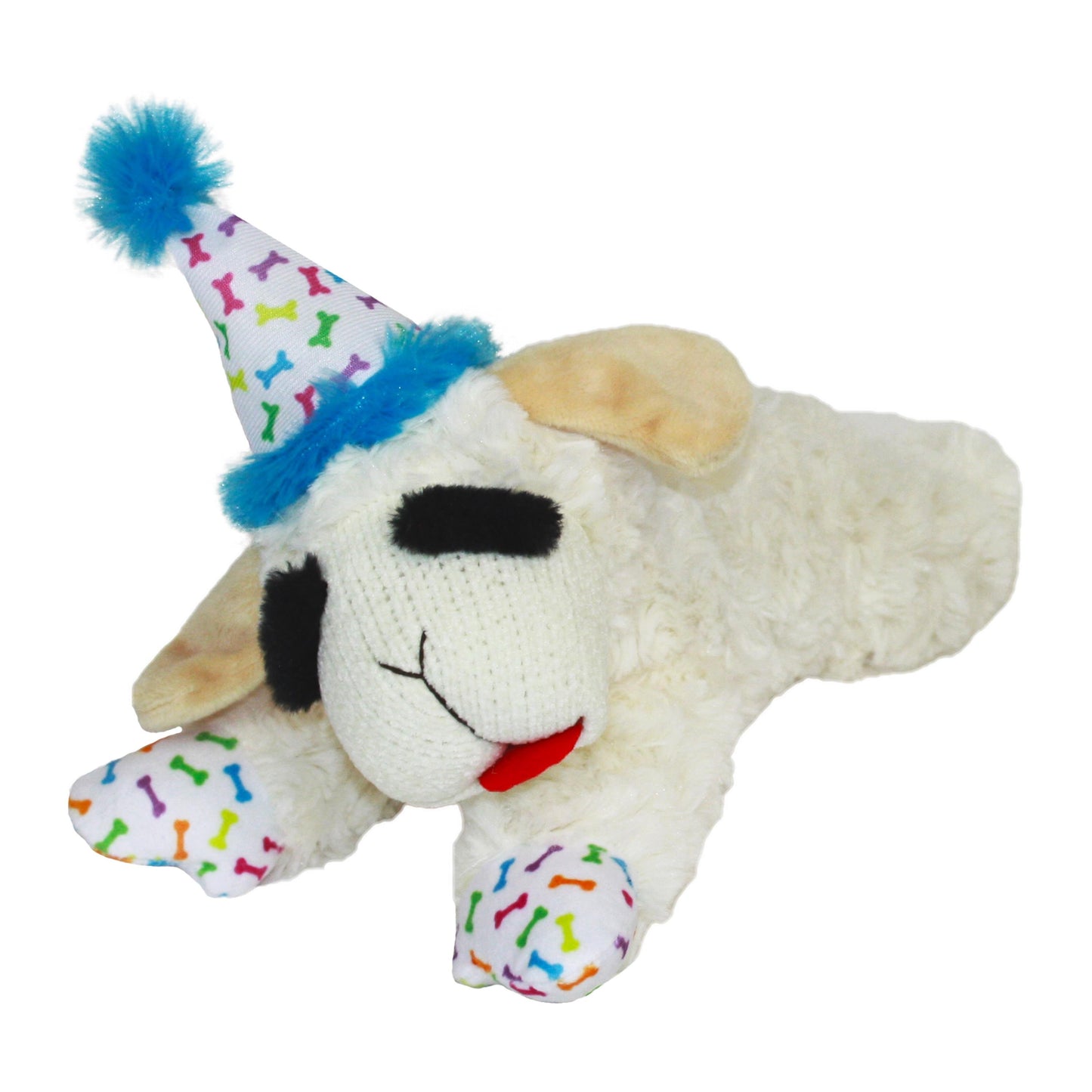 Multipet Lamb Chop Birthday Hat Plush Dog Toy Blue Medium, Kwik Pets
