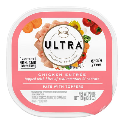 Nutro Products Ultra Grain Free Paté w/Toppers Adult Wet Dog Food Chicken w/Tomatoes & Carrots, 3.5-oz, Nutro