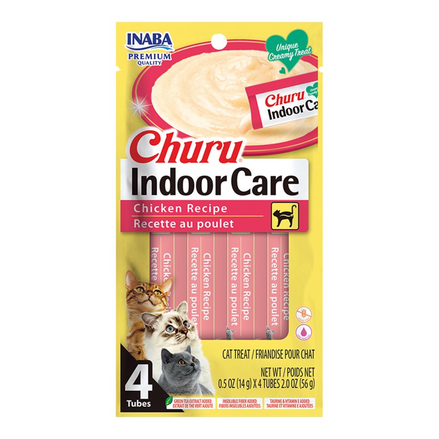 Inaba Churu Creamy Purée Indoor Care Chicken Lickable Cat Treats 0.5-oz Tubes 4 count, Kwik Pets