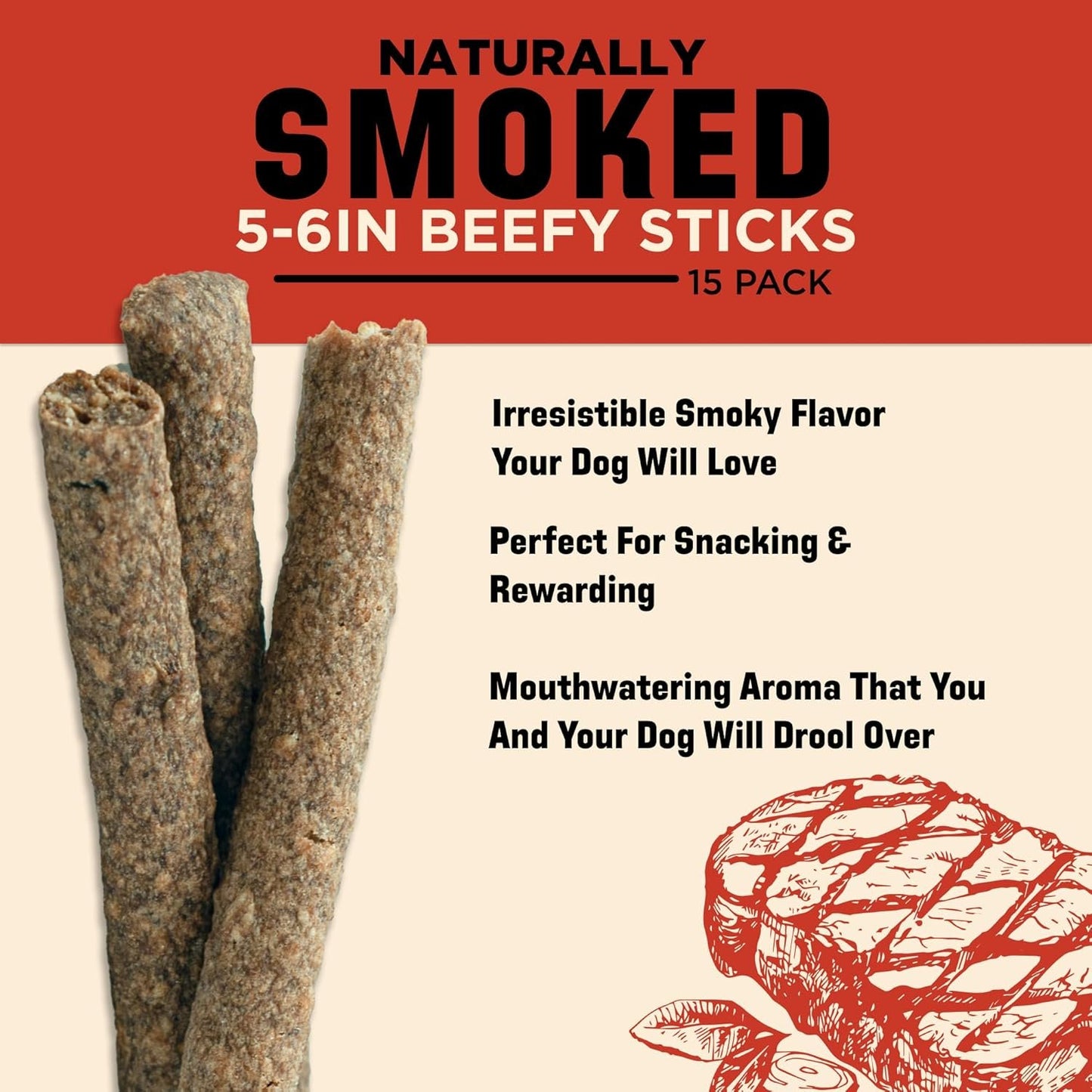 Barkworthies Naturally Smoked Beefy Sticks Dog Treats Medium 6-in 15 Count, Kwik Pets