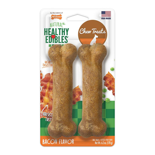 Nylabone Healthy Edibles All-Natural Long Lasting Bacon Flavor Chew Treats 2 count, Wolf - Up To 35 lb