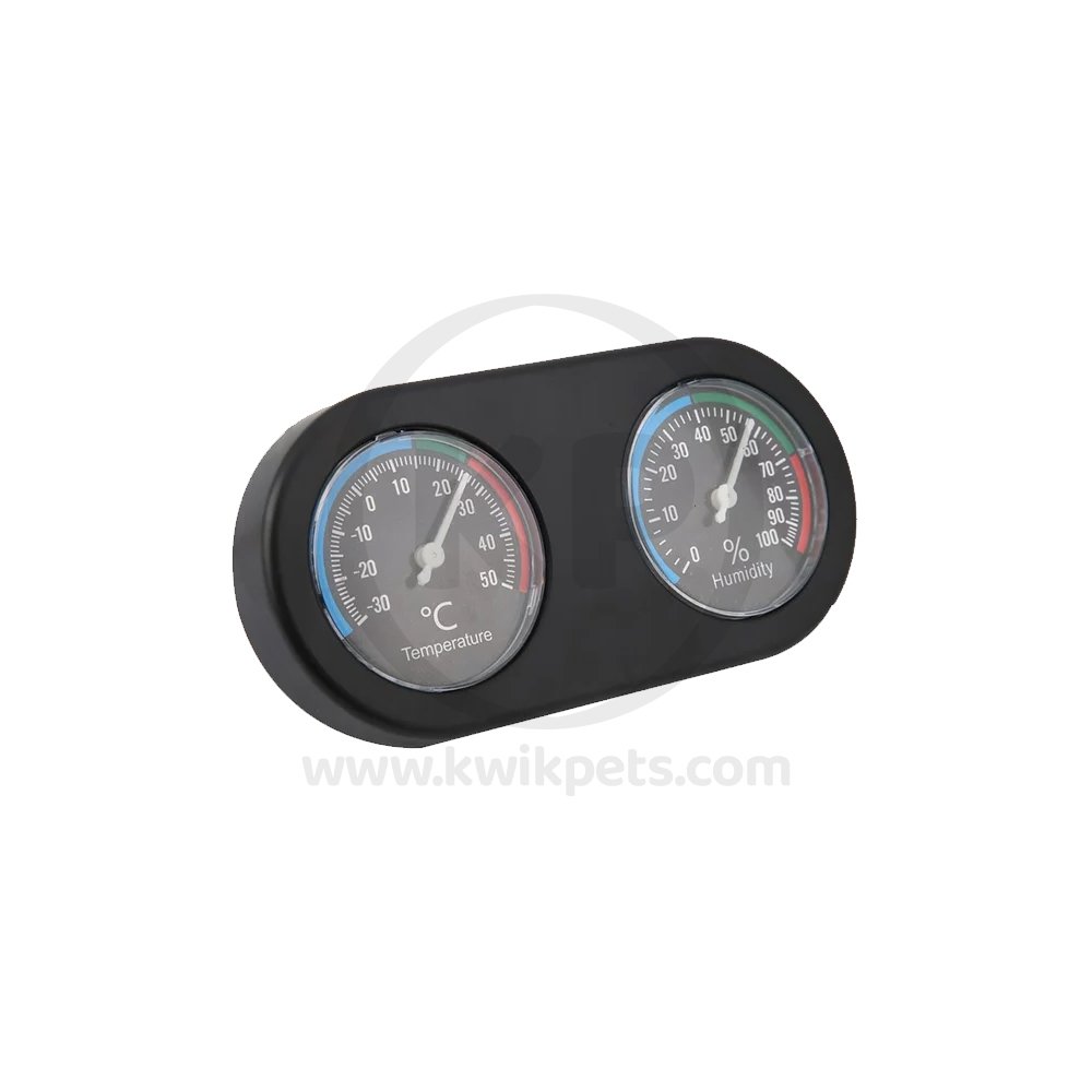 Zoo Med Dual Analog Terrarium Thermometer/Humidity Gauge Black, Kwik Pets