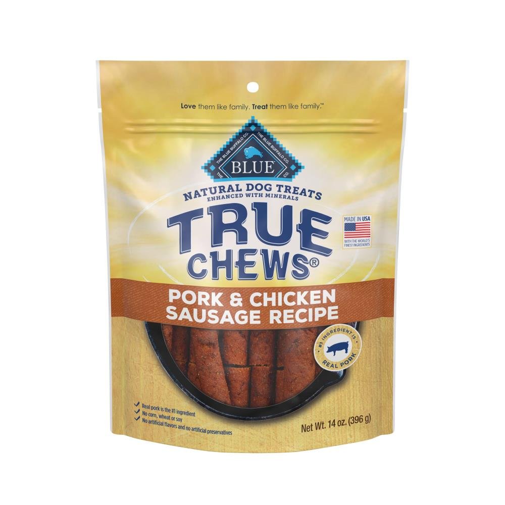 Blue Buffalo True Chews Natural Dog Treats Pork & Chicken Sausage Recipe 14-oz, Kwik Pets