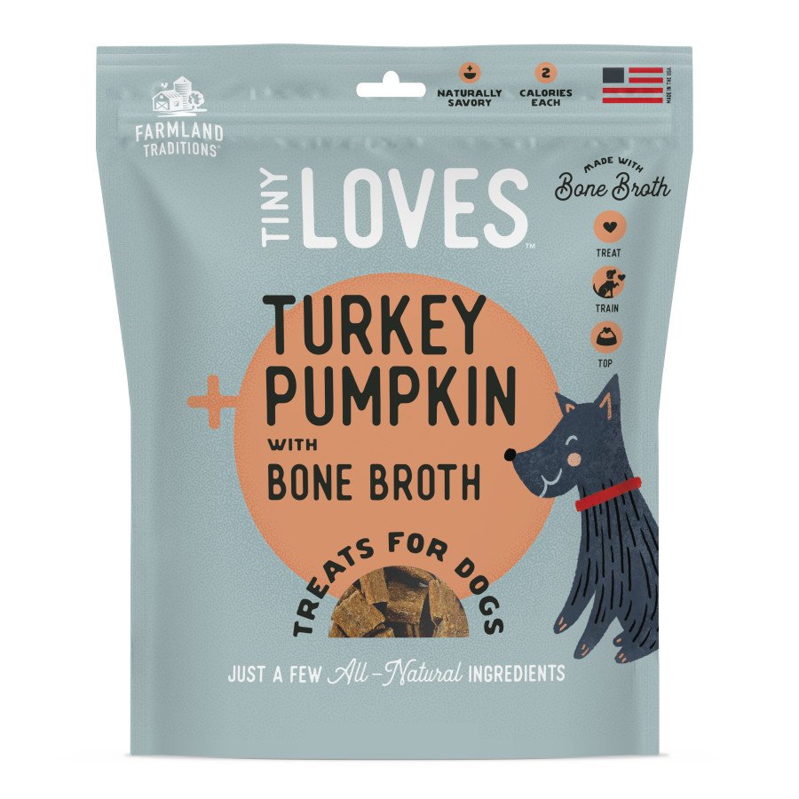 Farmland Traditions Tiny Loves Jerky Dog Treats Turkey & Pumpkin with Bone Broth 16-oz, Kwik Pets