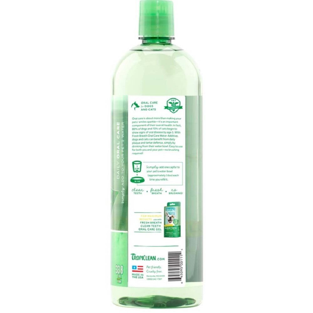 TropiClean Fresh Breath Oral Care Water Additive for Dogs 33.8-oz, Kwik Pets